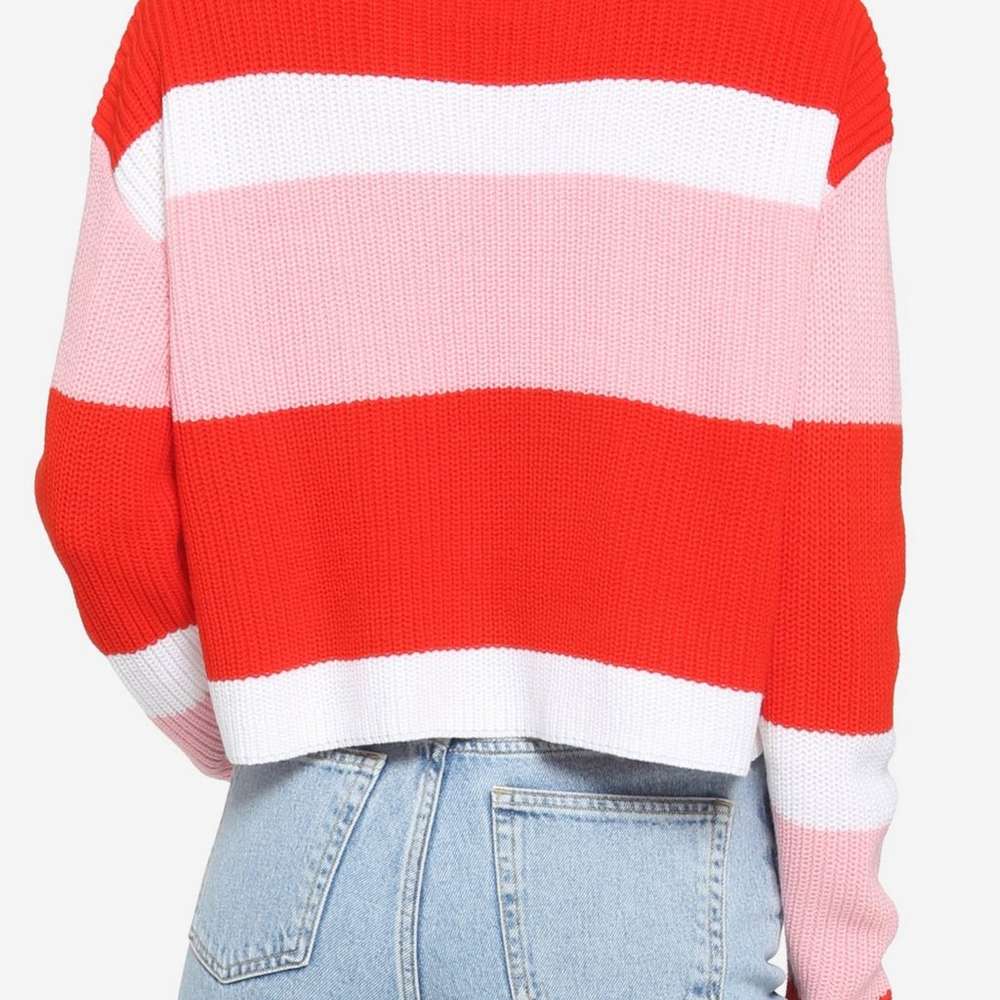 Her Universe Disney Minnie Mouse Strawberry Stripe Girls Knit Sweater, SINGLECOLOR, large