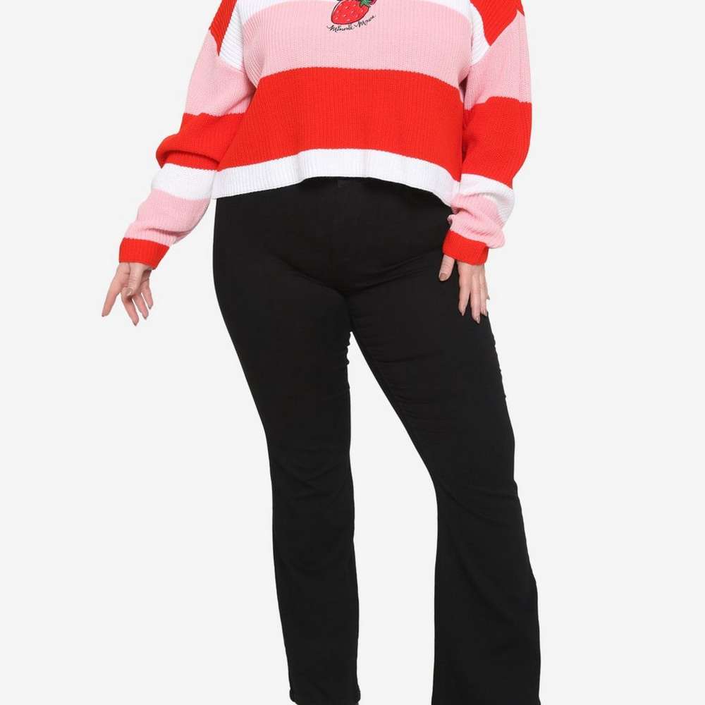 Her Universe Disney Minnie Mouse Strawberry Stripe Girls Knit Sweater Plus Size, SINGLECOLOR, large