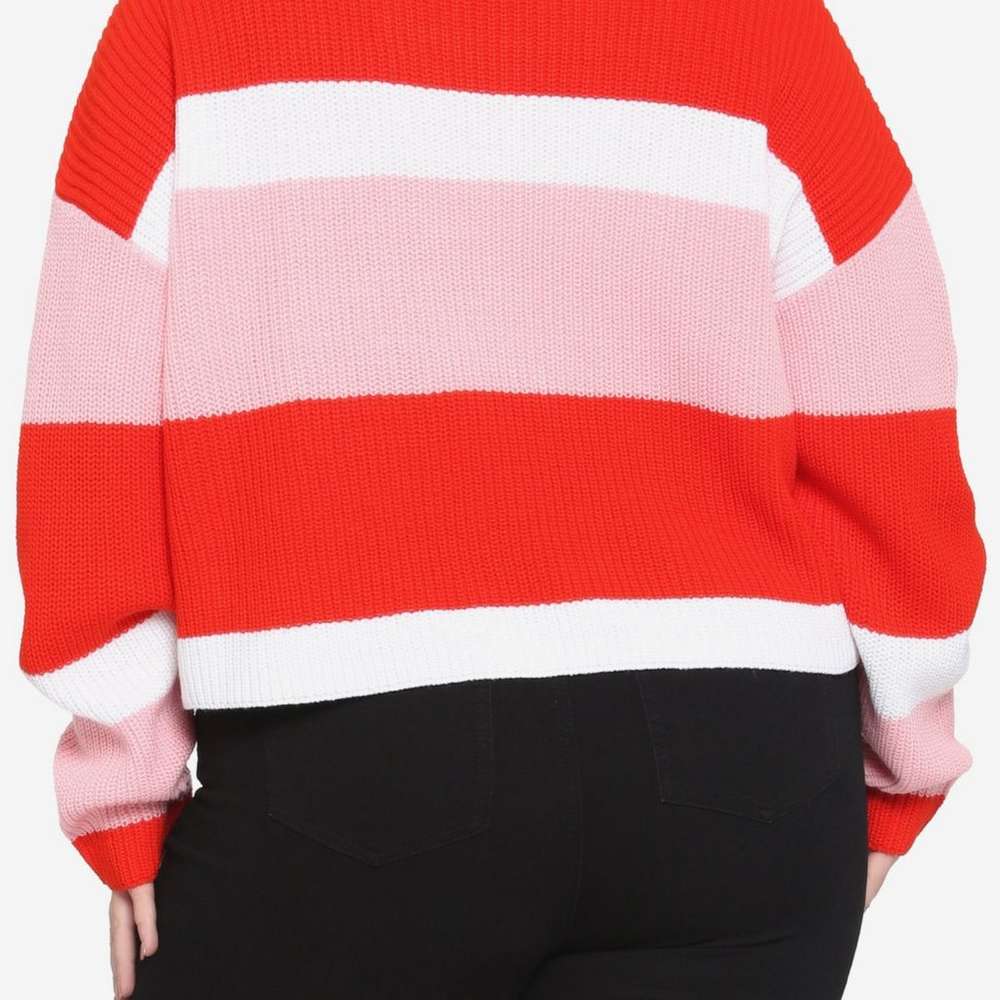 Her Universe Disney Minnie Mouse Strawberry Stripe Girls Knit Sweater Plus Size, SINGLECOLOR, large