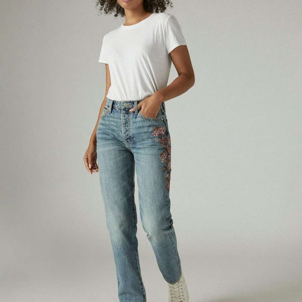 embroidered high rise drew mom jean, WASSON, large