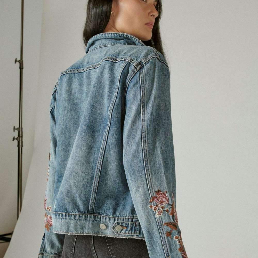 embroidered trucker jacket, LEVEL UP, large