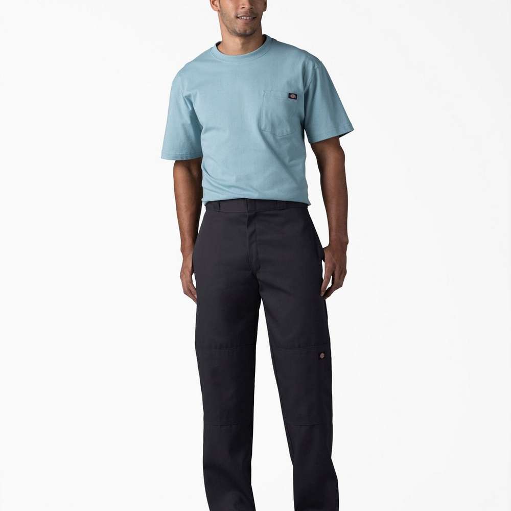 Loose Fit Double Knee Work Pants, Black, Black (BK), large