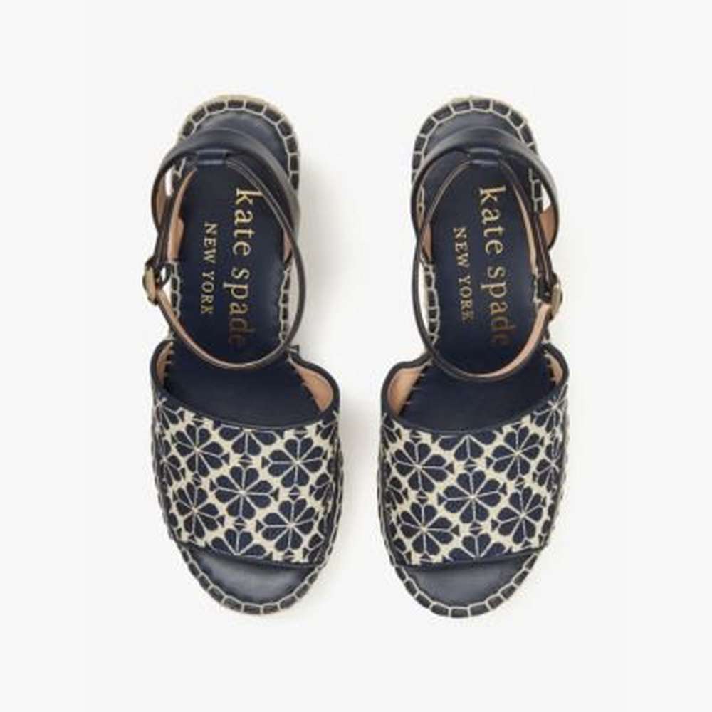 fab spade flower jacquard espadrille wedges, light taupe / navy, large