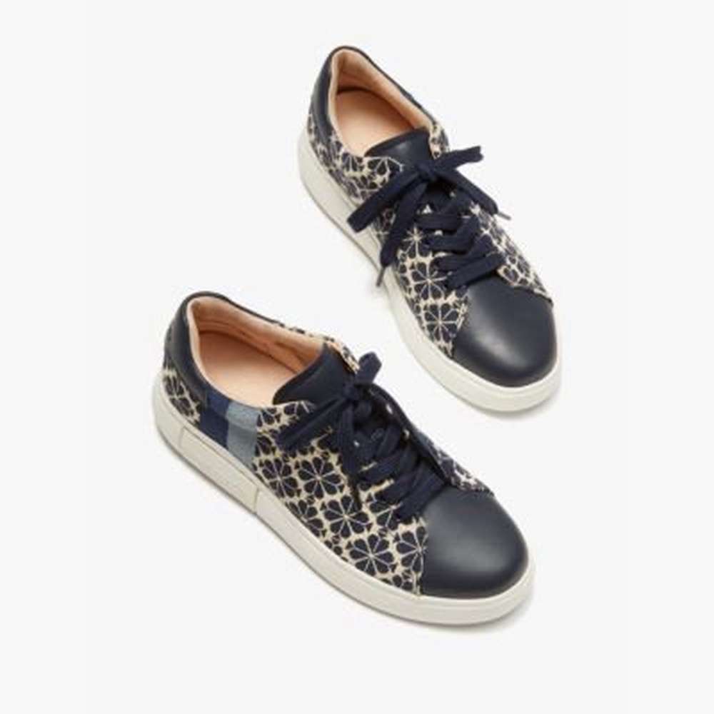 spade flower jacquard keswick sneakers, light taupe/ navy, large