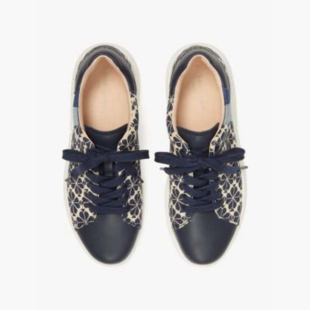 spade flower jacquard keswick sneakers, light taupe/ navy, large