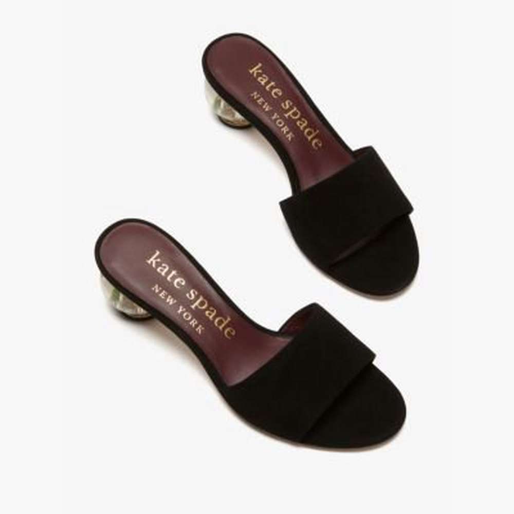 polished slide sandals, black, large
