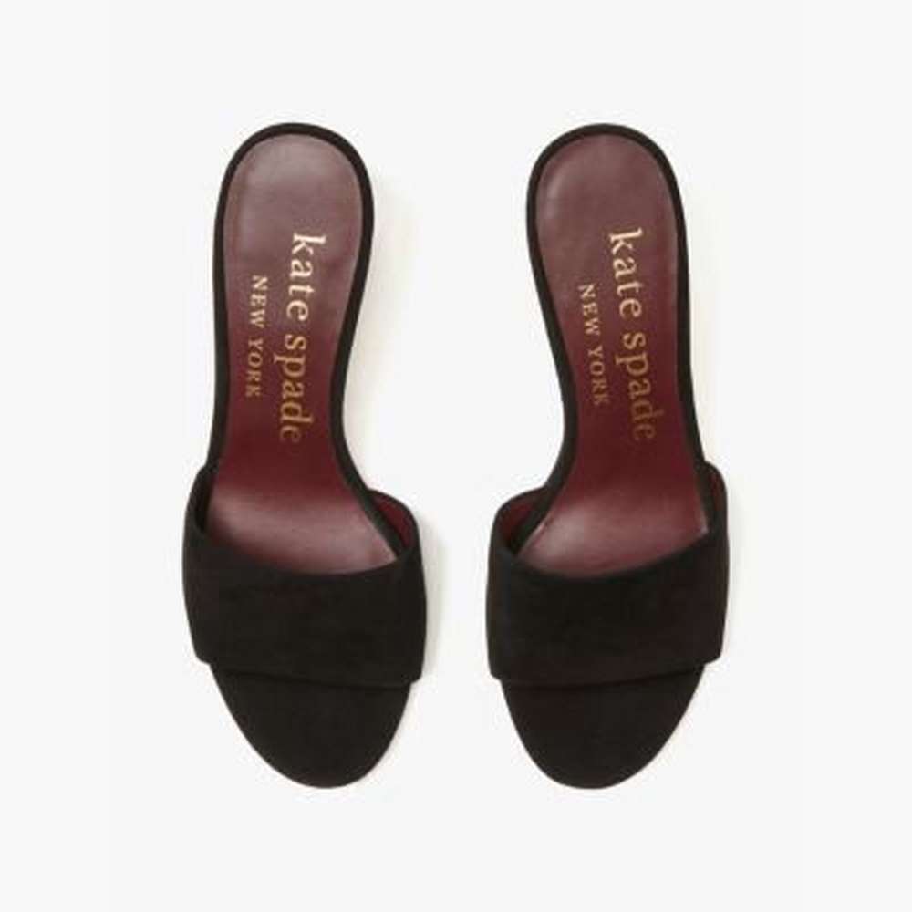 polished slide sandals, black, large