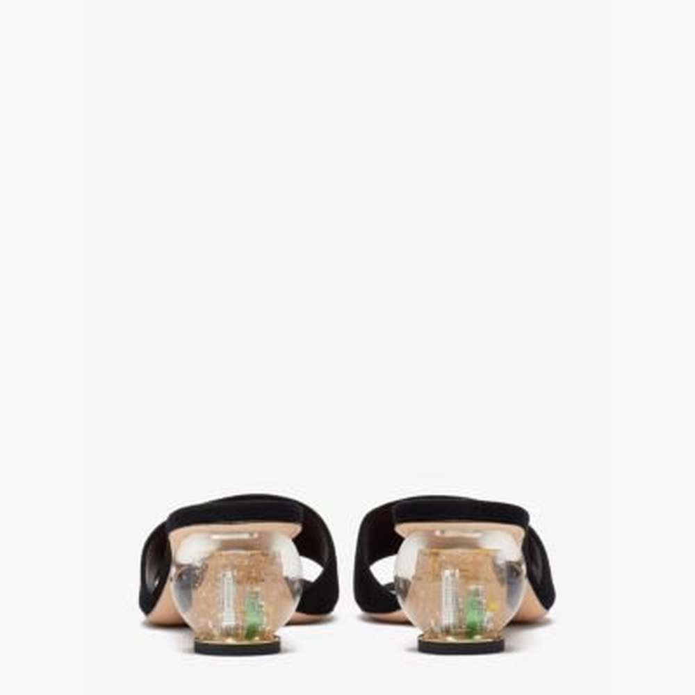 polished slide sandals, black, large