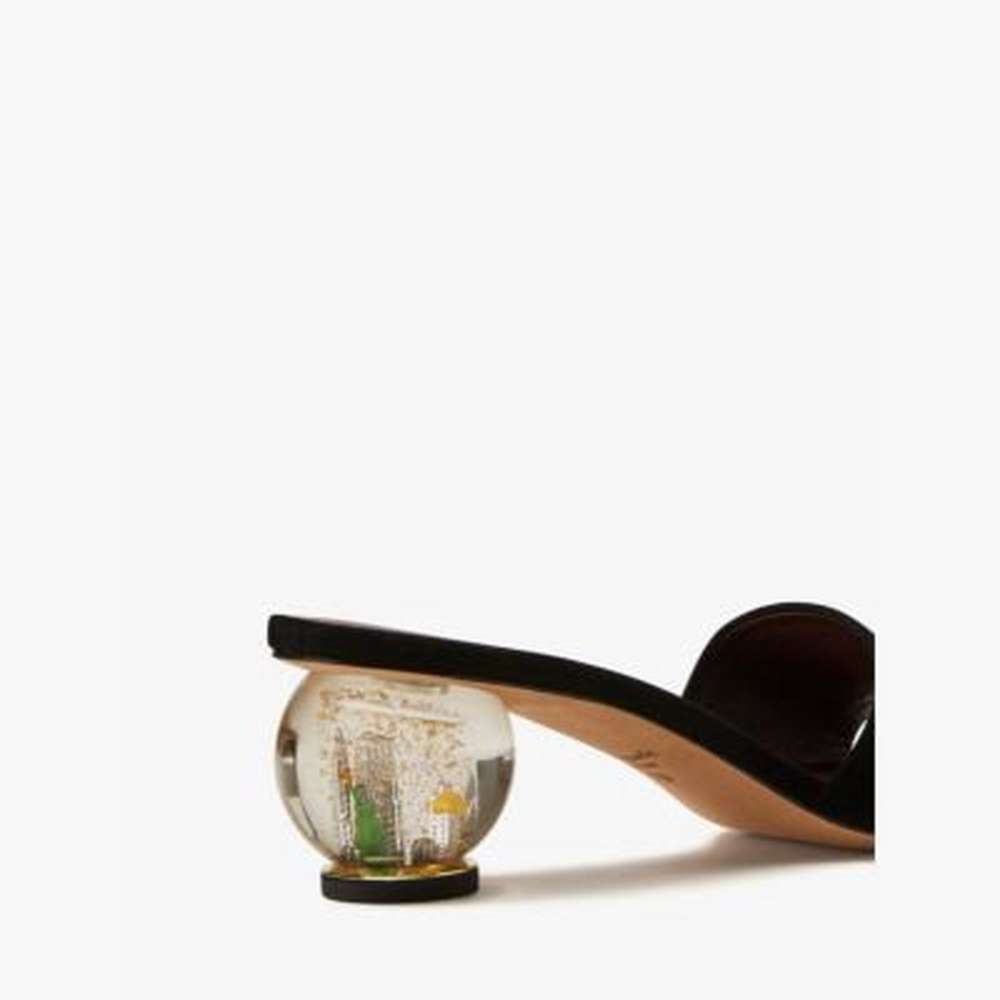 polished slide sandals, black, large