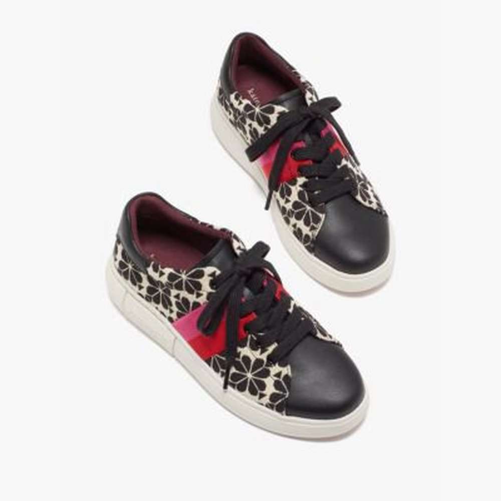 spade flower jacquard keswick sneakers, cream black, large