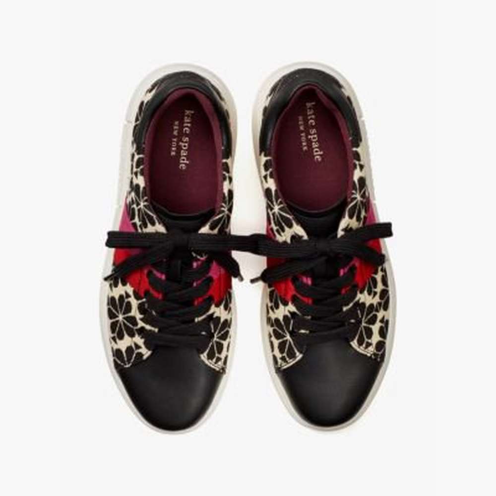 spade flower jacquard keswick sneakers, cream black, large