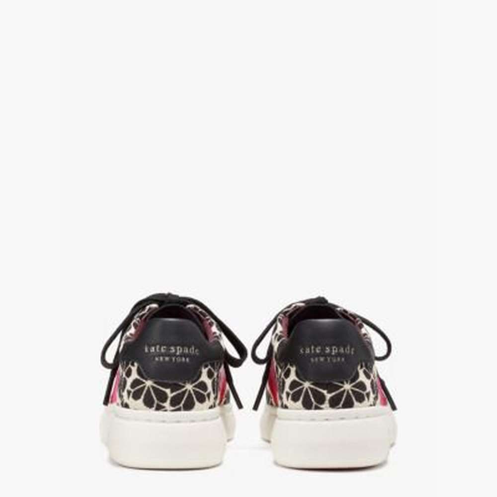 spade flower jacquard keswick sneakers, cream black, large