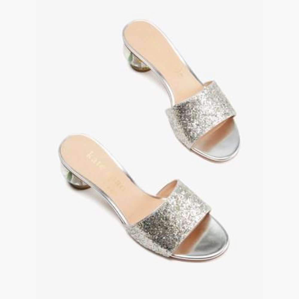 polished slide sandals, silver gold, large