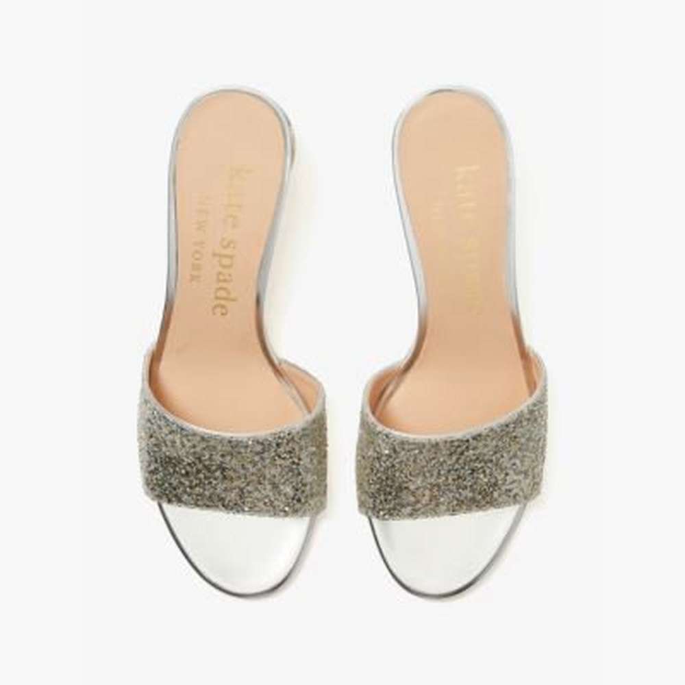 polished slide sandals, silver gold, large