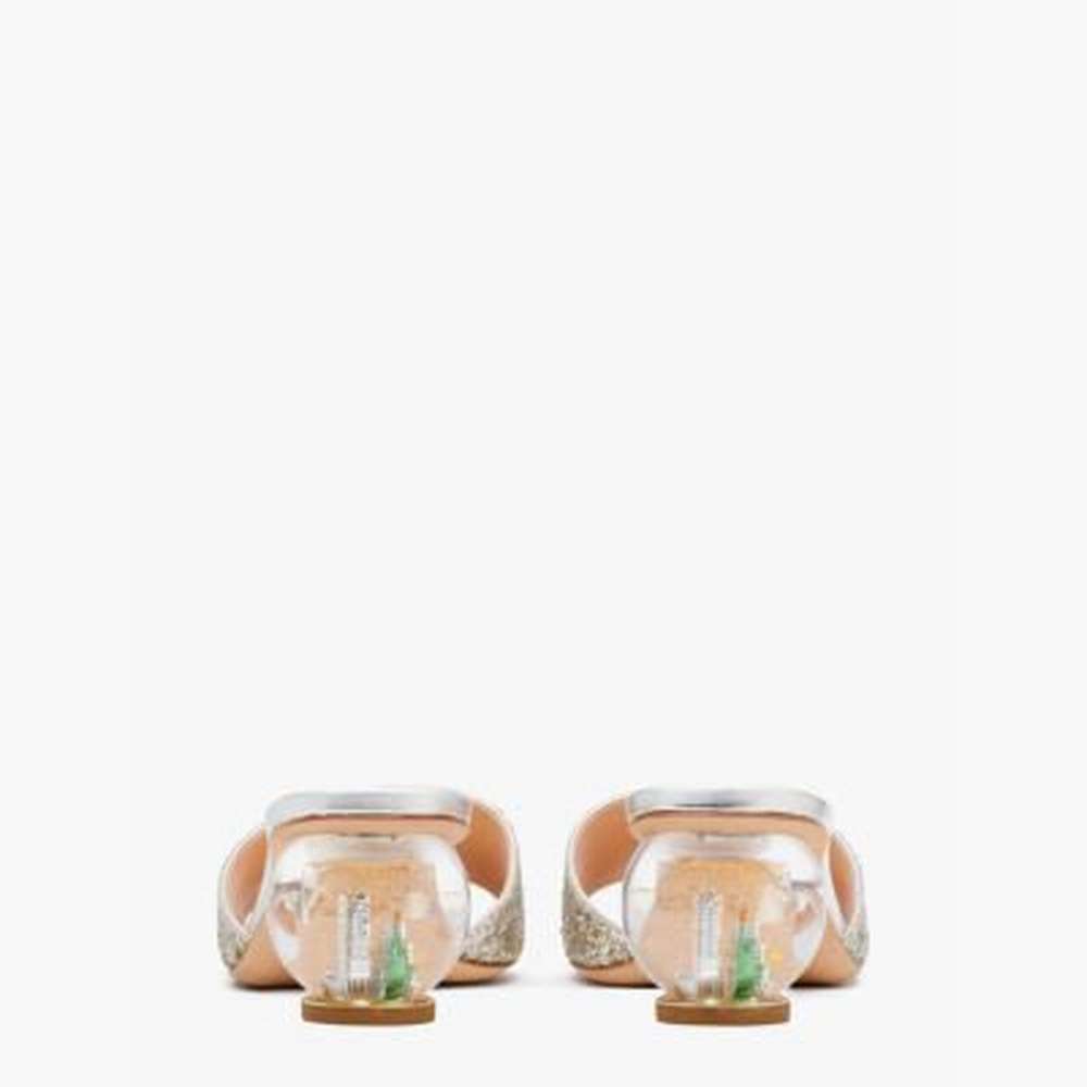 polished slide sandals, silver gold, large