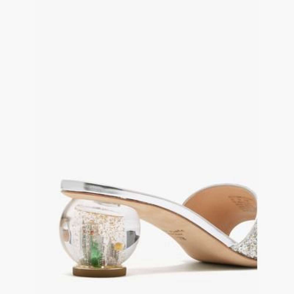 polished slide sandals, silver gold, large