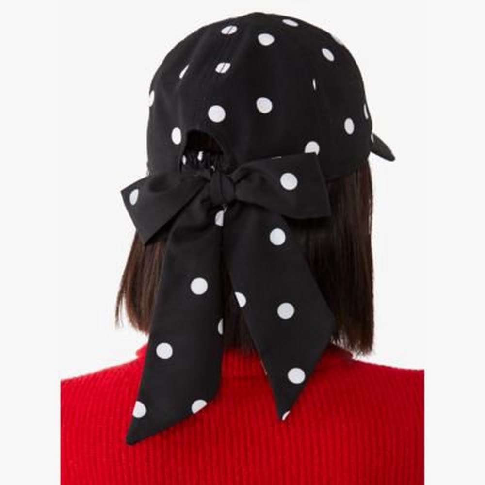 polka dot bow baseball hat, black, large