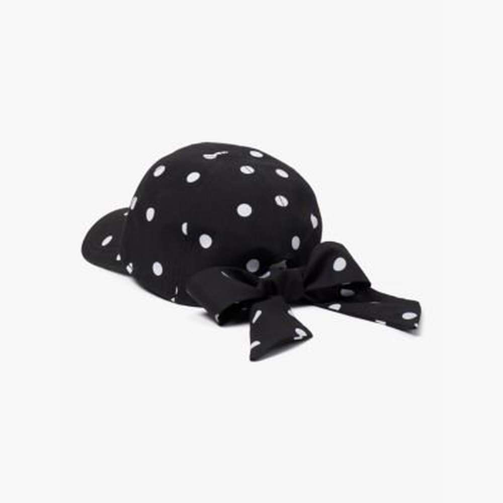 polka dot bow baseball hat, black, large