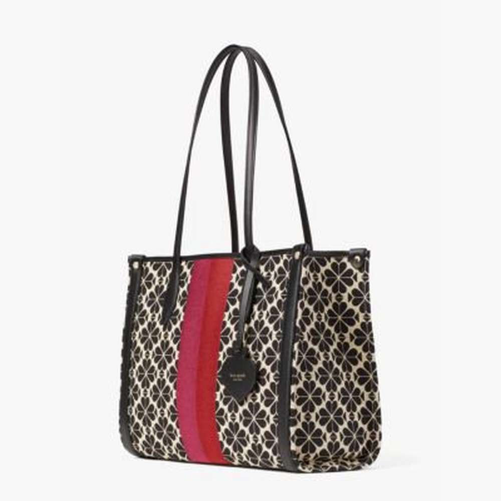 spade flower jacquard stripe market medium tote, cream multi, large
