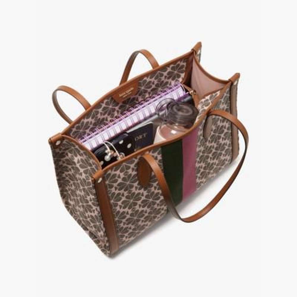 spade flower jacquard stripe market medium tote, cream multi, large