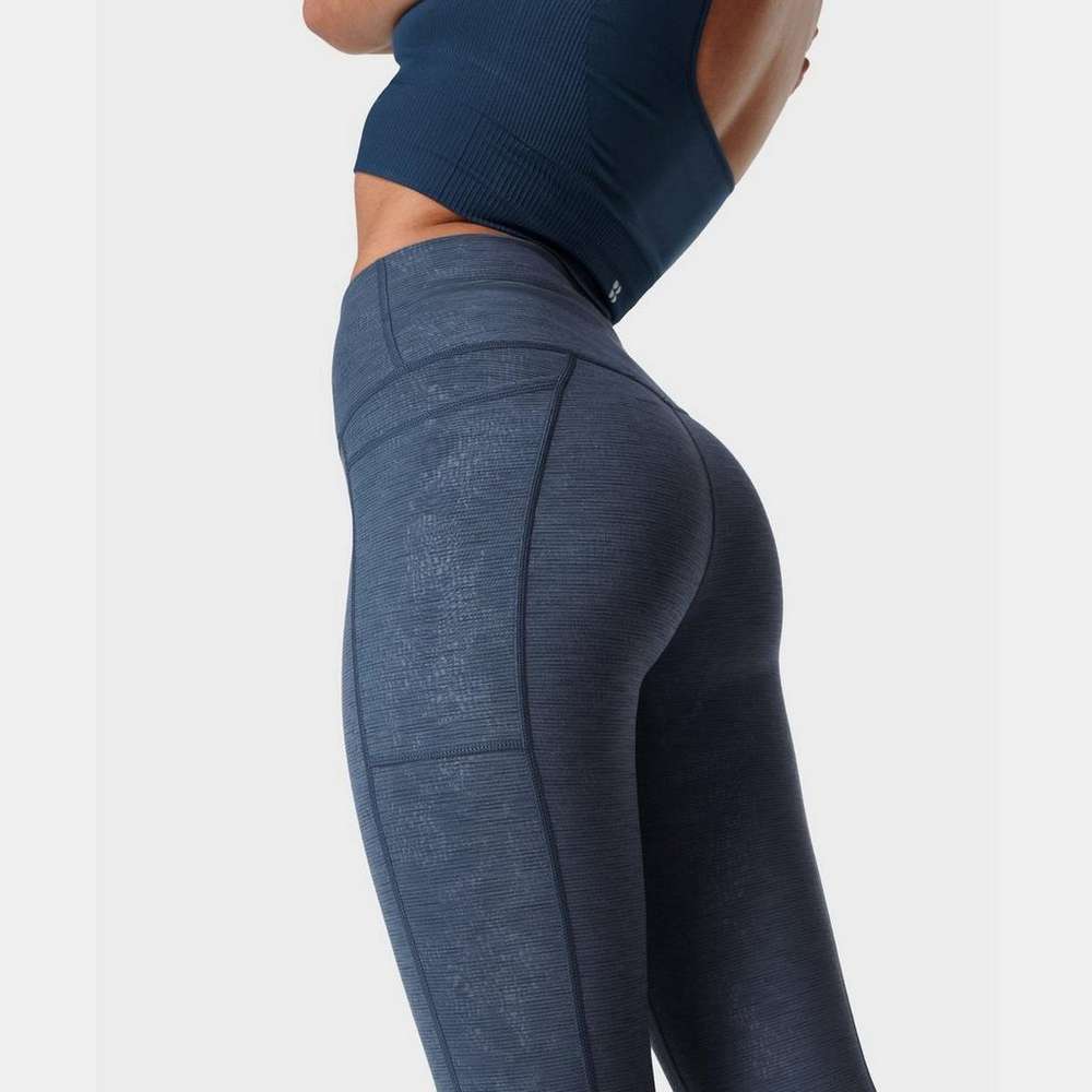 Super Sculpt Emboss 7/8 Yoga Leggings, Blue Vine Emboss Print, large