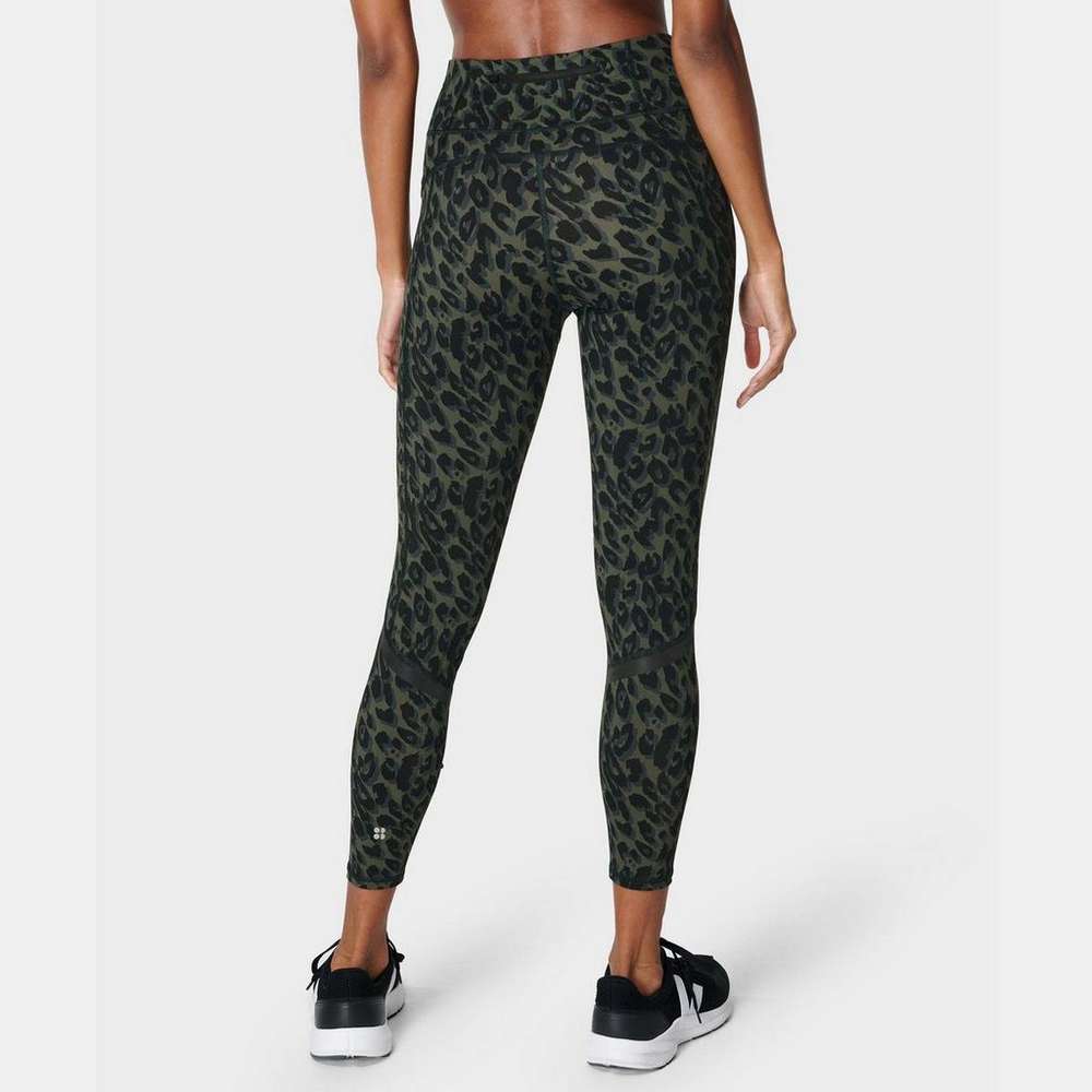 Zero Gravity High-Waisted 7/8 Running Leggings, Olive Leopard Print, large