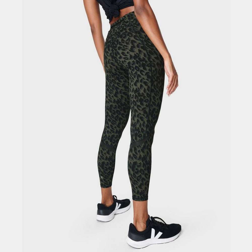 Zero Gravity High-Waisted 7/8 Running Leggings, Olive Leopard Print, large