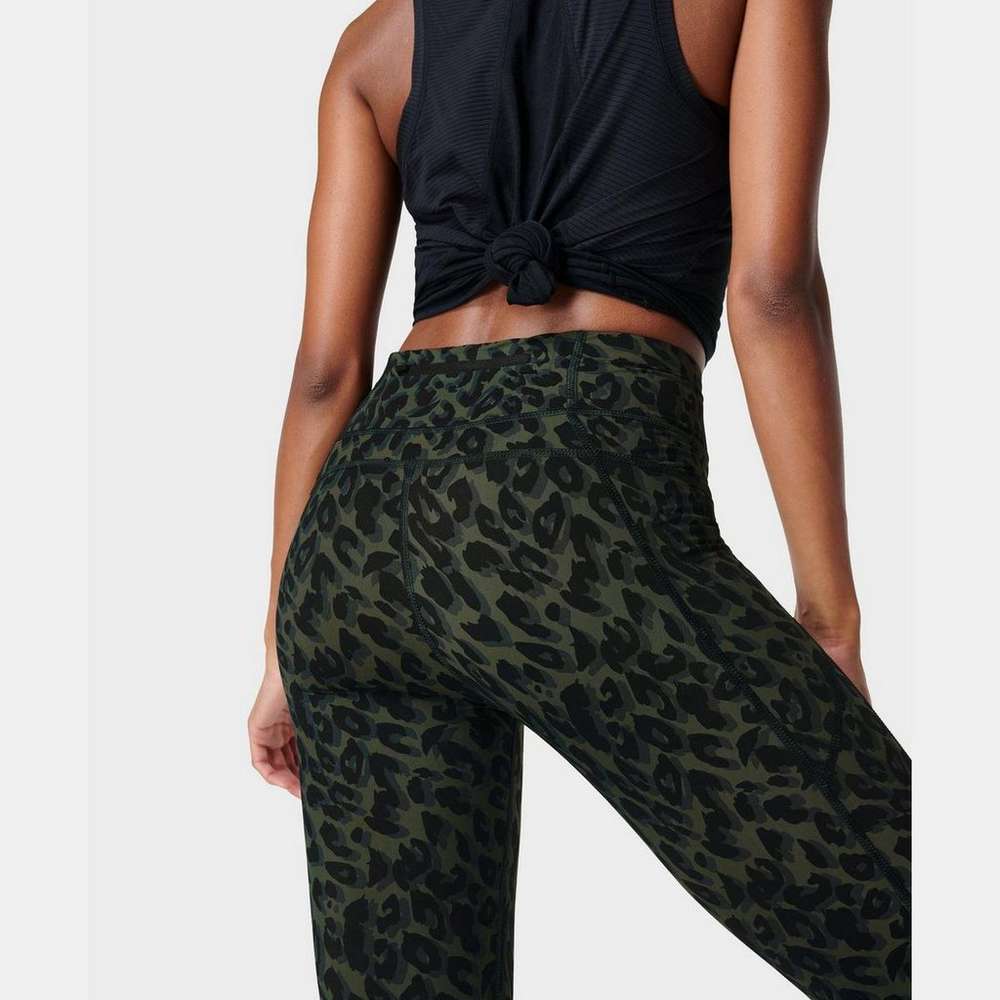 Zero Gravity High-Waisted 7/8 Running Leggings, Olive Leopard Print, large