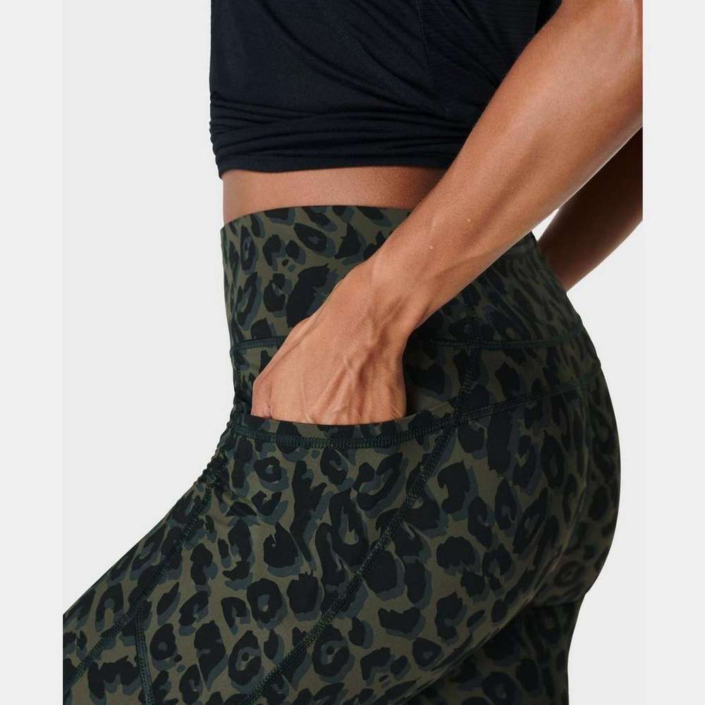 Zero Gravity High-Waisted 7/8 Running Leggings, Olive Leopard Print, large
