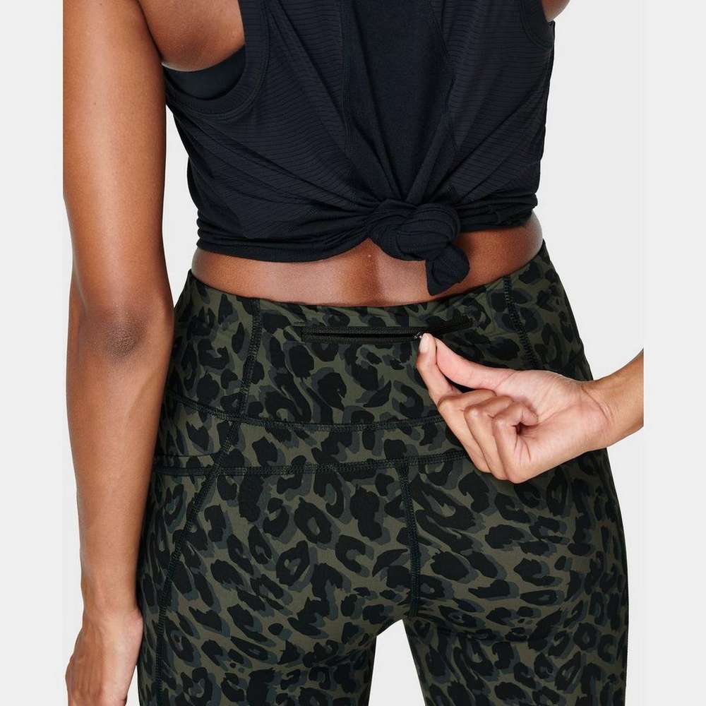 Zero Gravity High-Waisted 7/8 Running Leggings, Olive Leopard Print, large