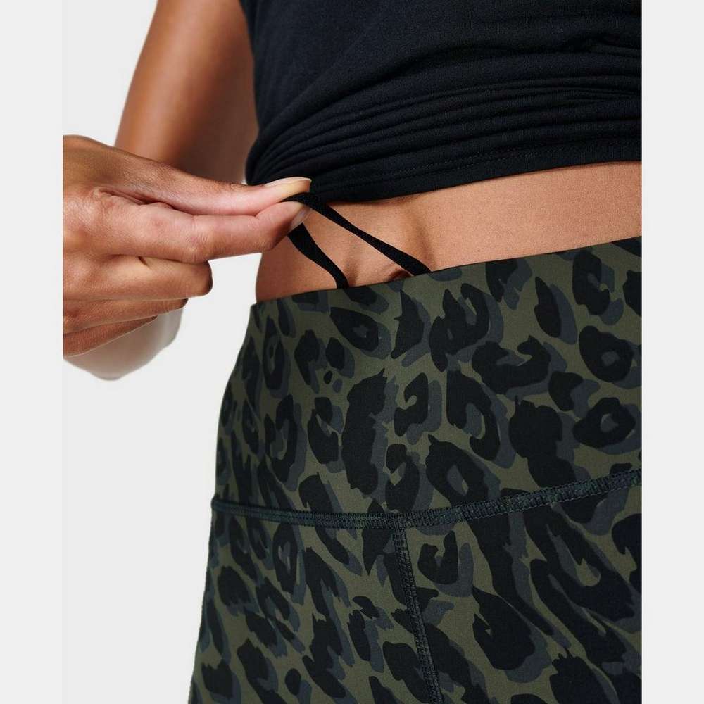 Zero Gravity High-Waisted 7/8 Running Leggings, Olive Leopard Print, large