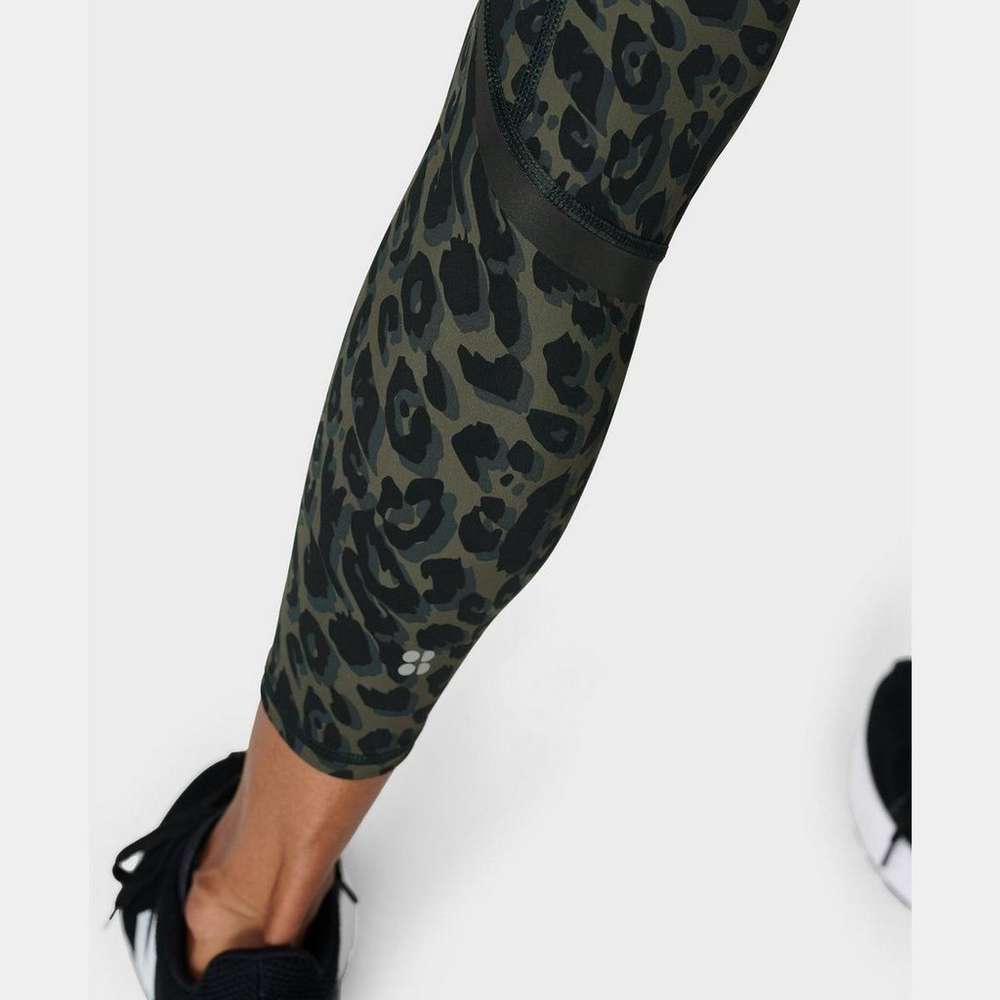 Zero Gravity High-Waisted 7/8 Running Leggings, Olive Leopard Print, large
