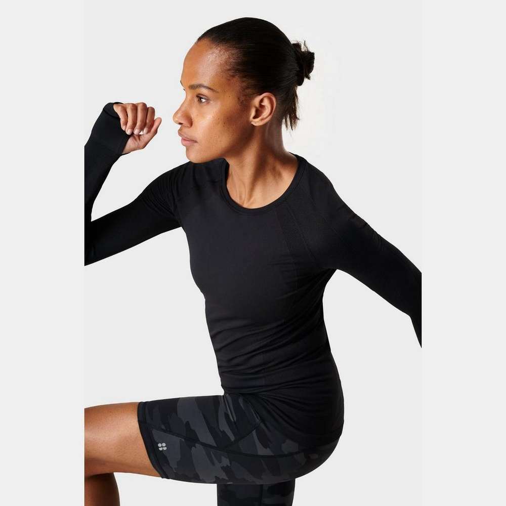 Athlete Seamless Workout Long Sleeve Top, Black, large