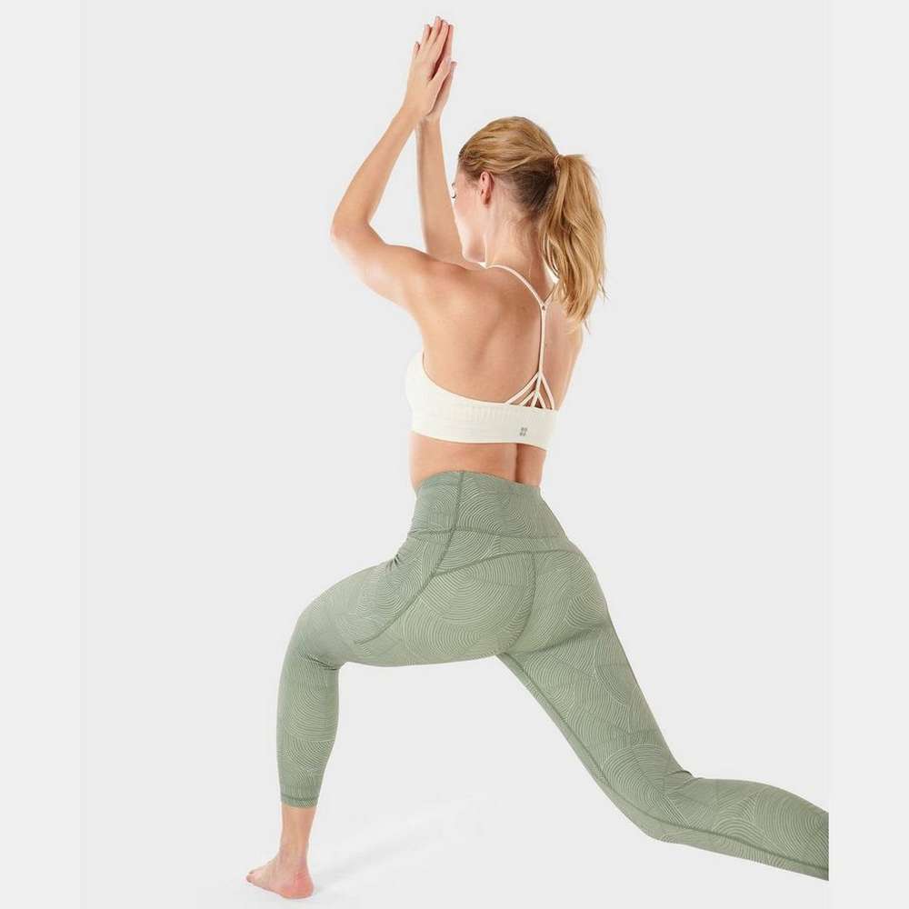 Super Soft 7/8 Yoga Leggings, Green Trail Print, large