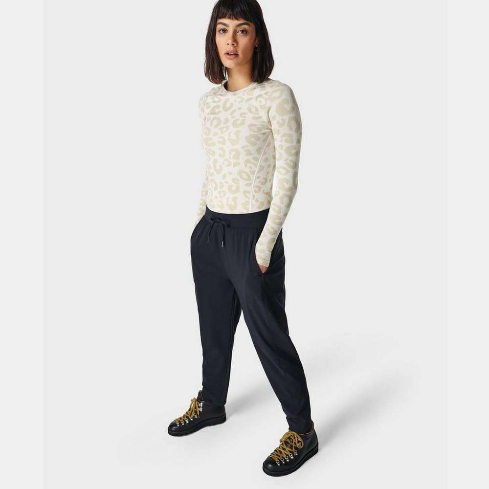 Glisten Seamless Long Sleeve Top, White Paint Leopard Jacquard, large