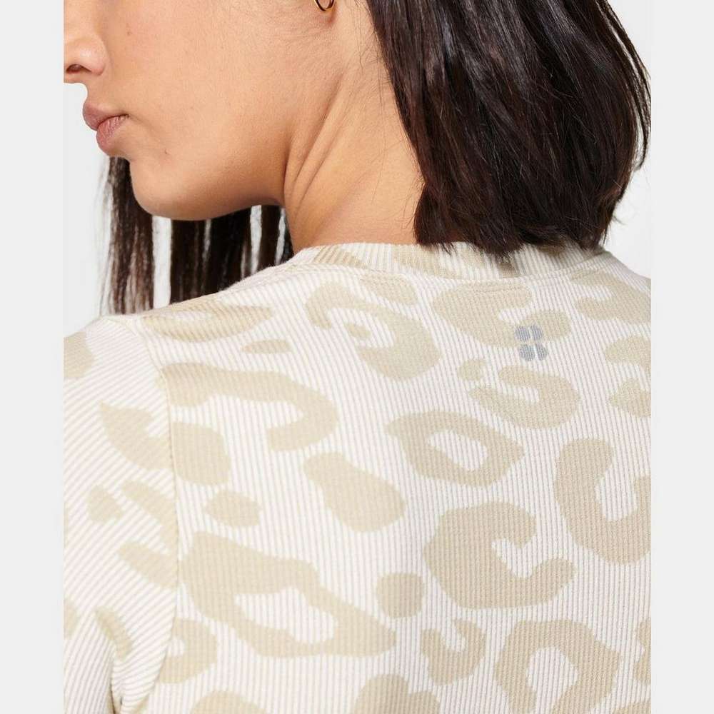 Glisten Seamless Long Sleeve Top, White Paint Leopard Jacquard, large