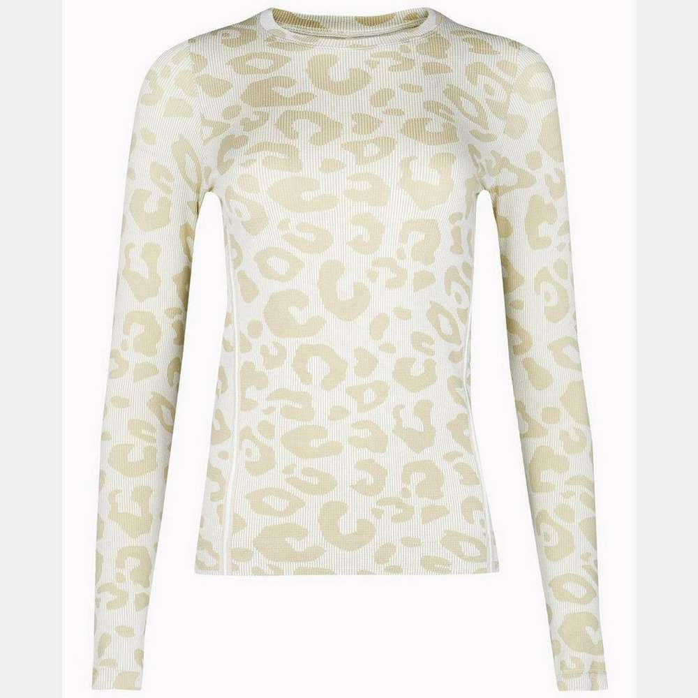 Glisten Seamless Long Sleeve Top, White Paint Leopard Jacquard, large