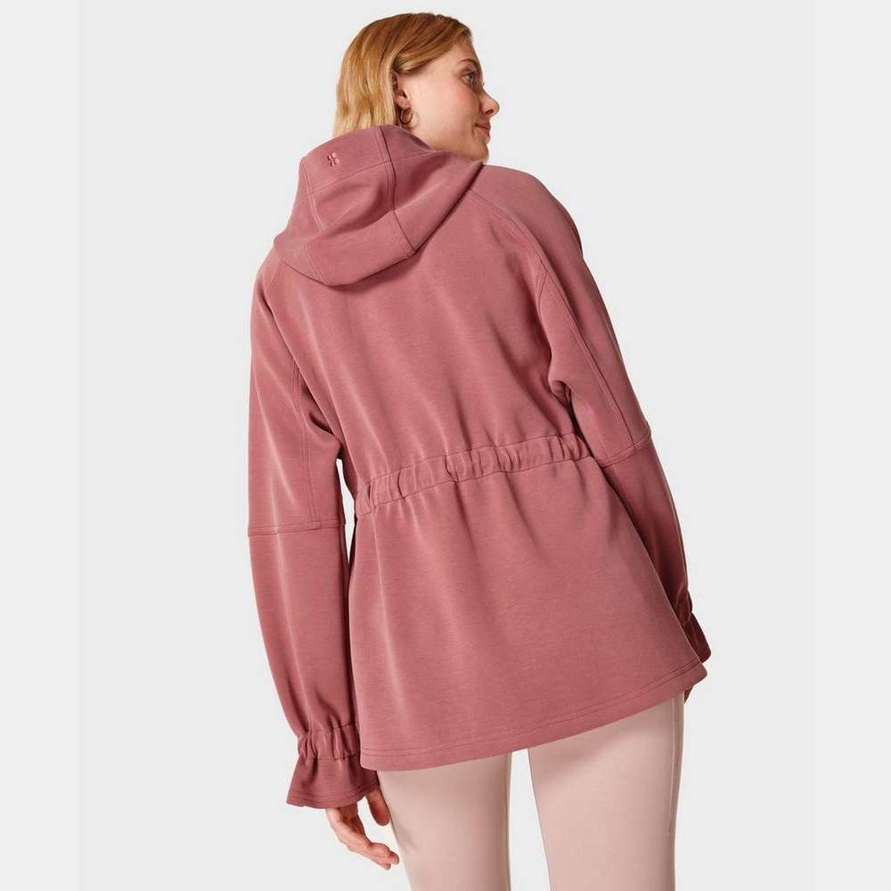 Sand Wash Zip Through Hoodie, Cedar Pink, large