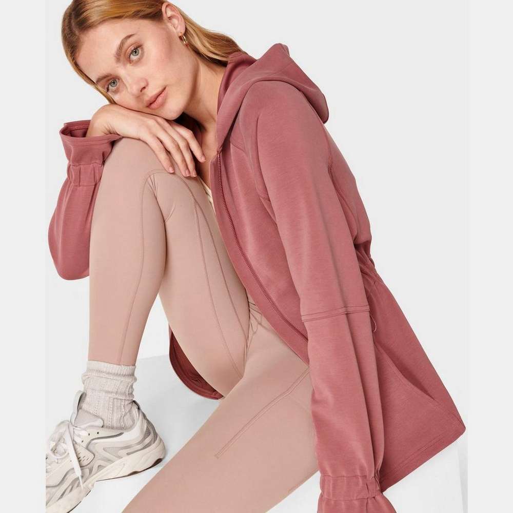 Sand Wash Zip Through Hoodie, Cedar Pink, large