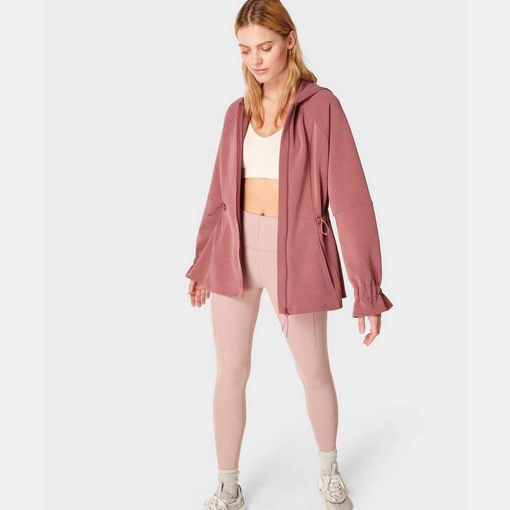 Sand Wash Zip Through Hoodie, Cedar Pink, large