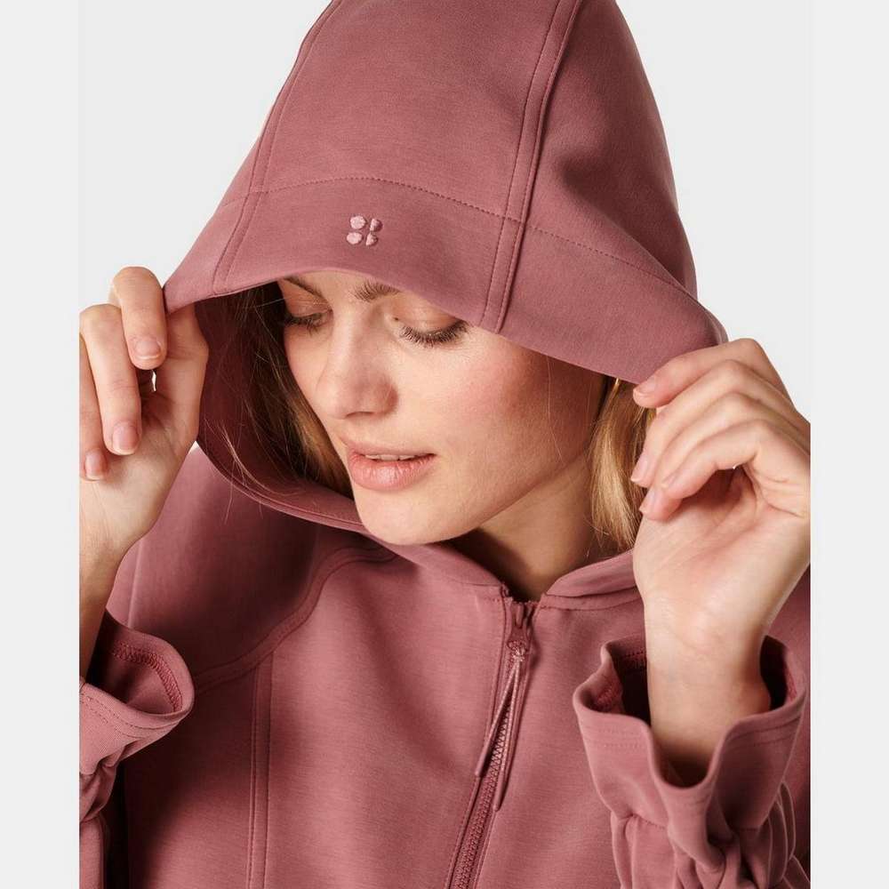 Sand Wash Zip Through Hoodie, Cedar Pink, large