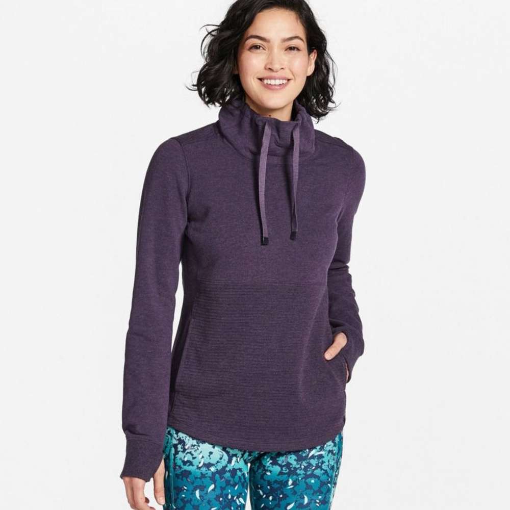Women's L.L.Bean Cozy Mixed-Knit Pullover, Dark Plum Rose Heather, large