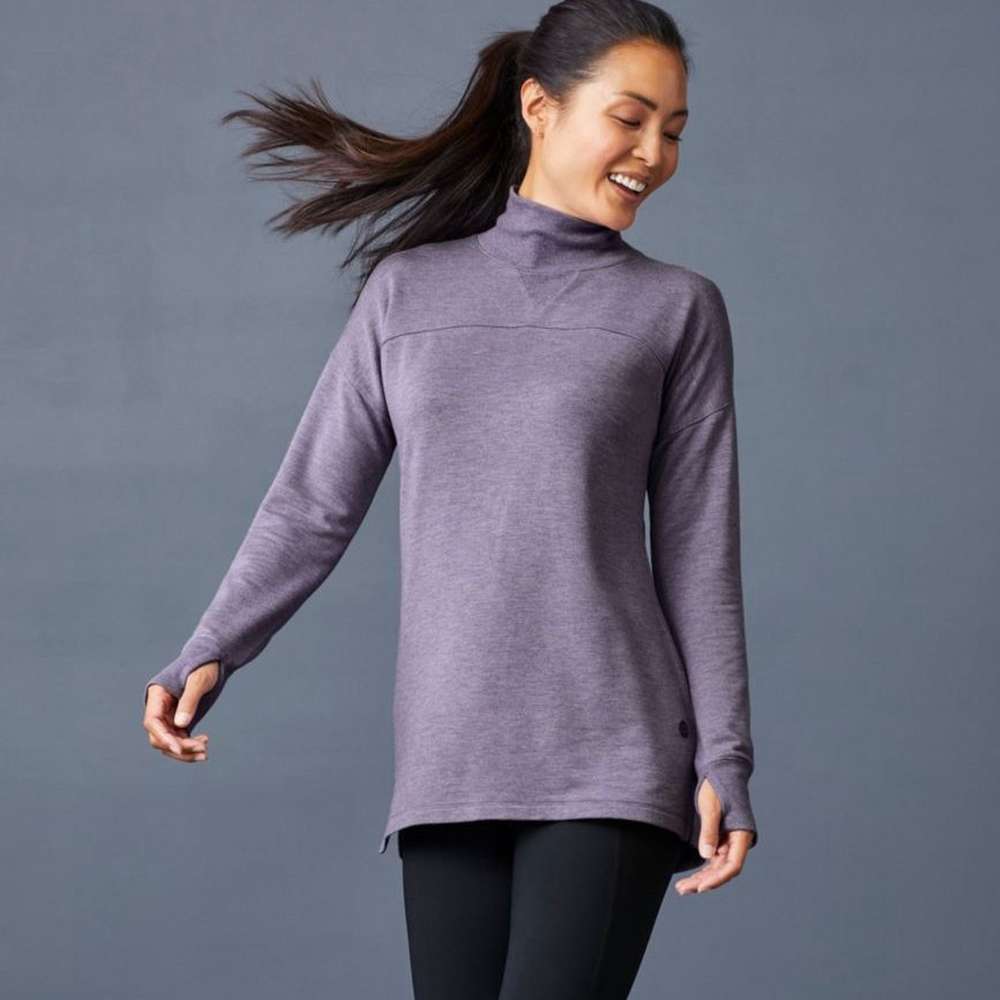 Women's SoftFlex Mockneck Pullover, Dark Lagoon Heather, large