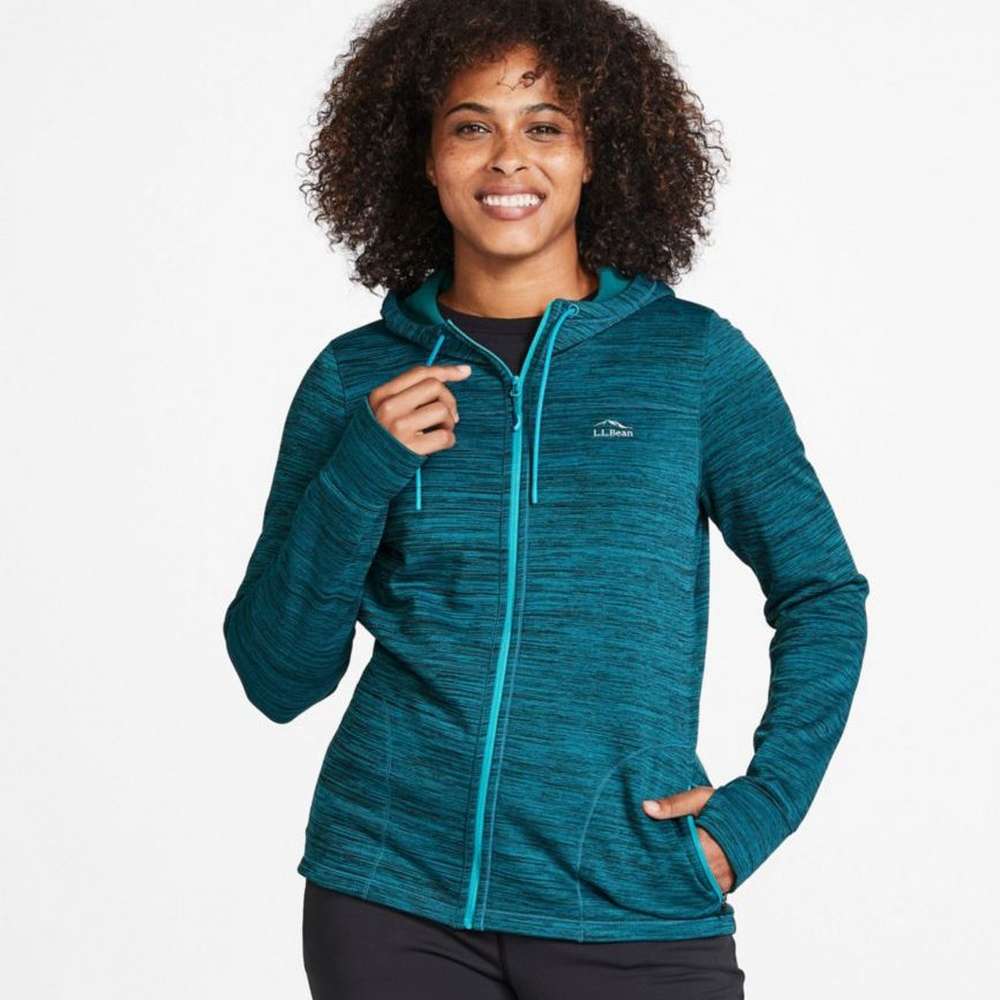 Women's Primaloft ThermaStretch Fleece, Full-Zip Hoodie, Alloy Gray Strie, large