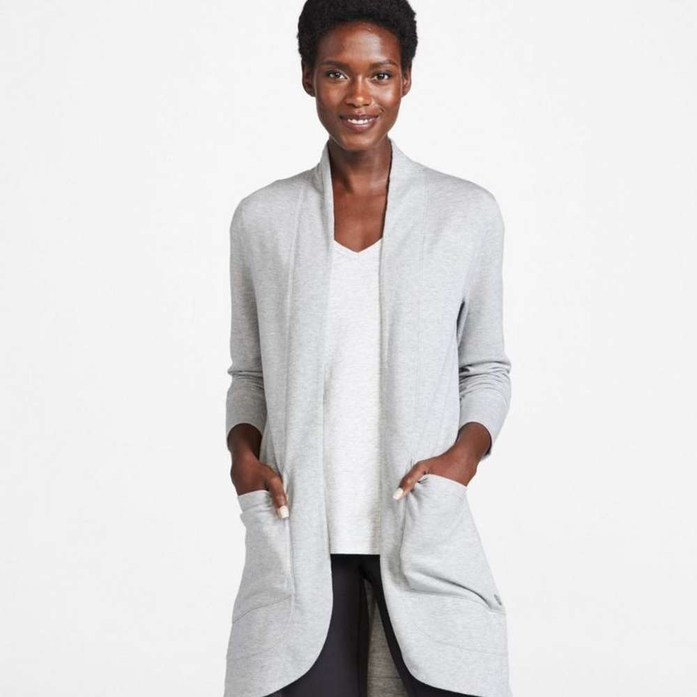 Women's SoftFlex Long Open Cardigan, Gray Heather, large