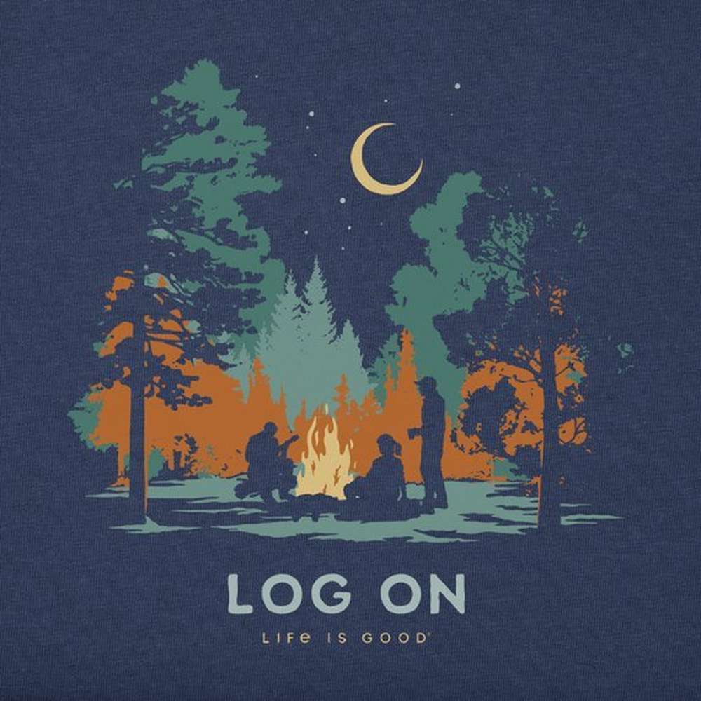 Men's Log On Campfire Crusher Tee, Darkest Blue, large