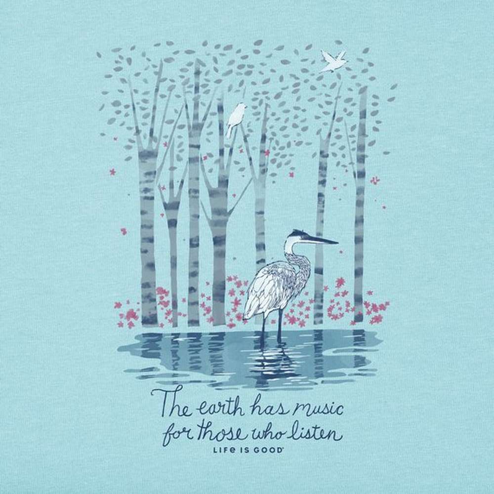Women's Earth Has Music Heron Long Sleeve Tee, Beach Blue, large