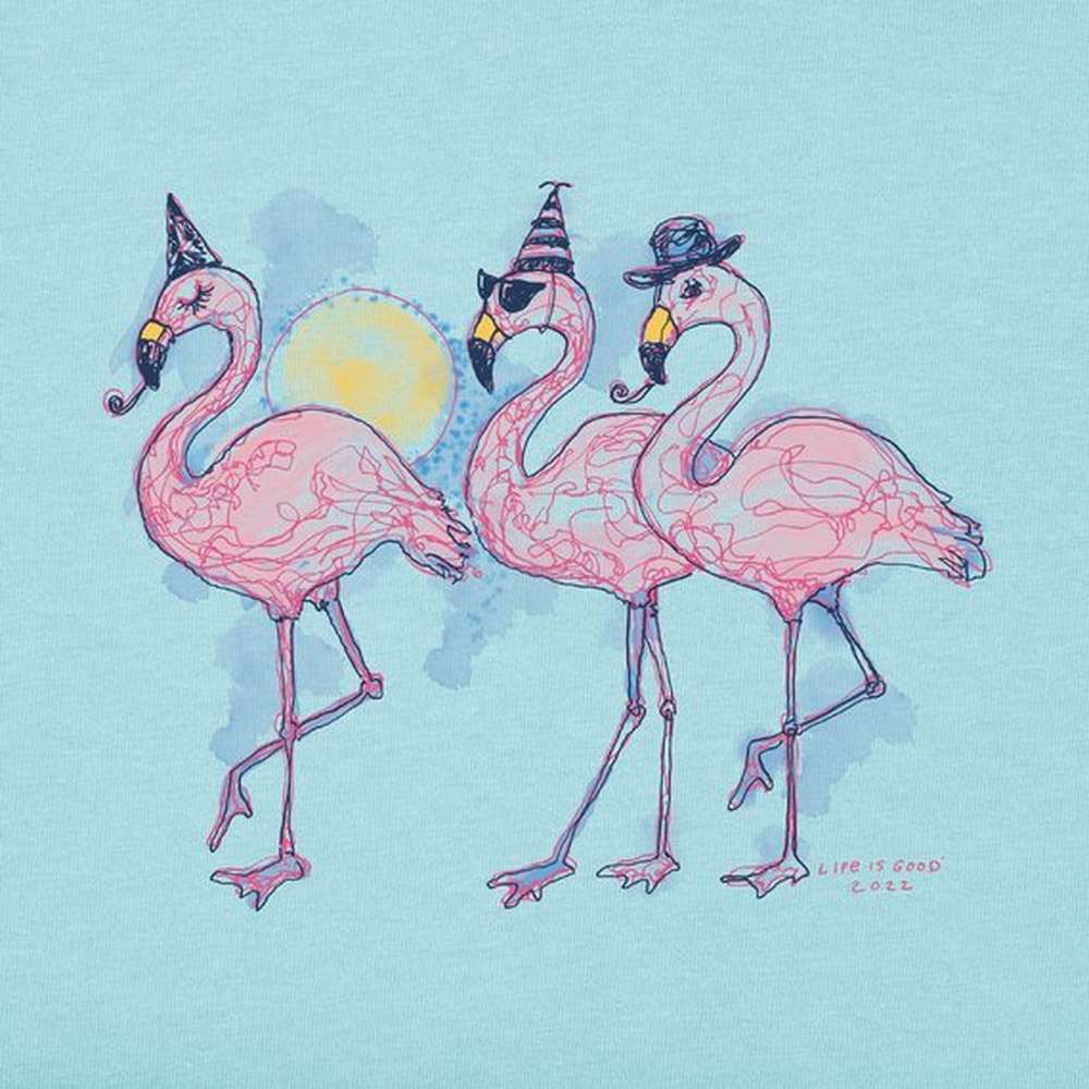 Women's 2022 Flamingo Party Long Sleeve Crusher Vee, Beach Blue, large