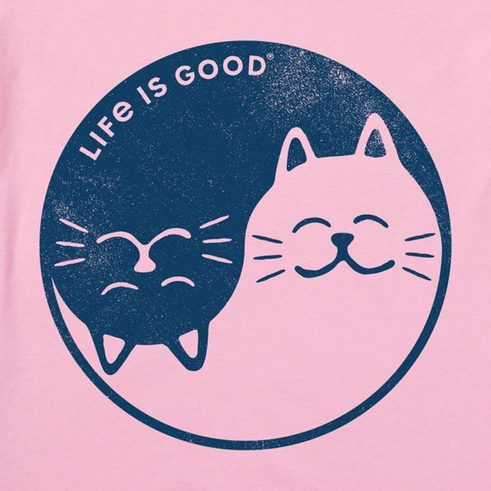 Women's Cat Yin and Yang Short Sleeve Tee, Happy Pink, large