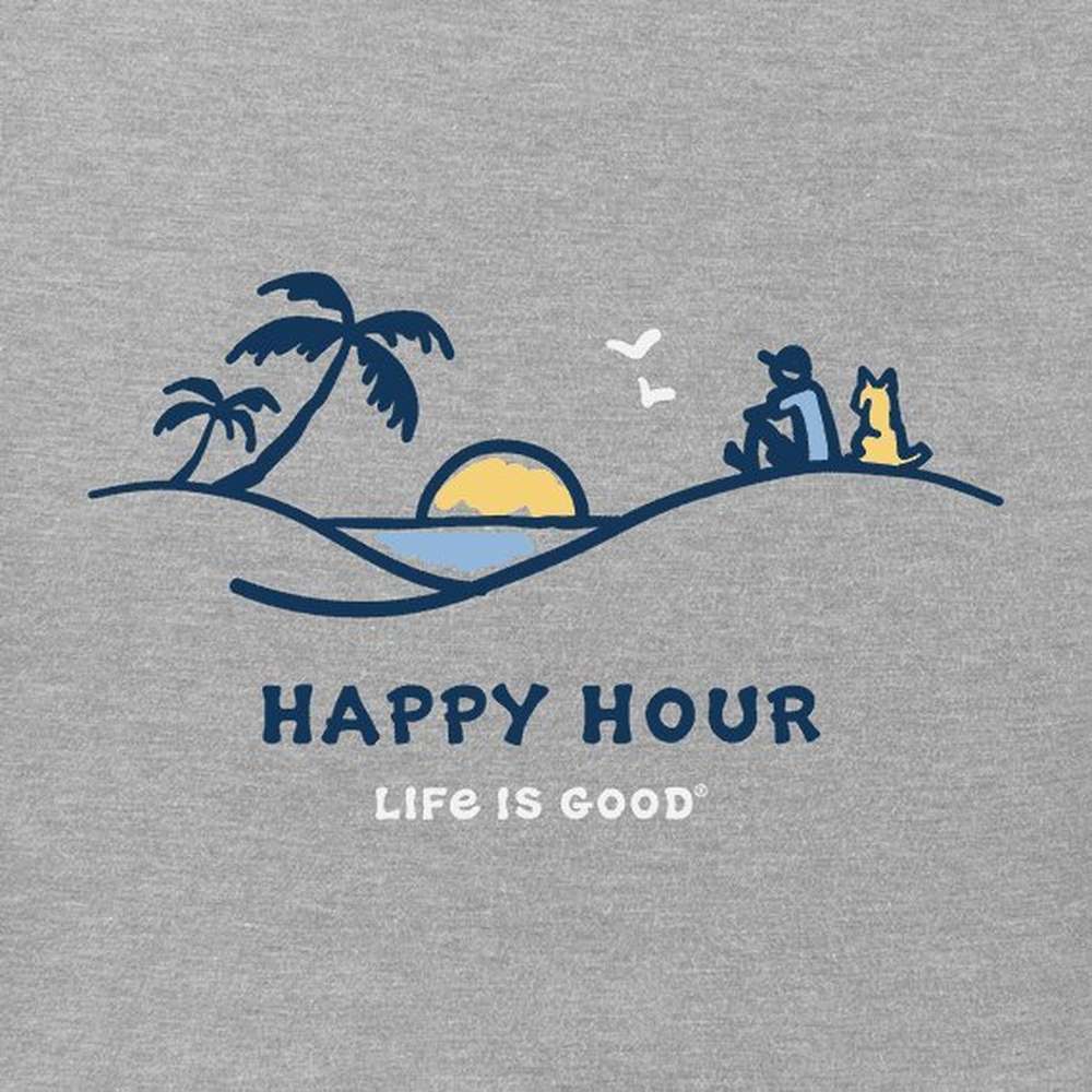 Women's Happy Hour Palm Sunset Short Sleeve Vee, Heather Gray, large